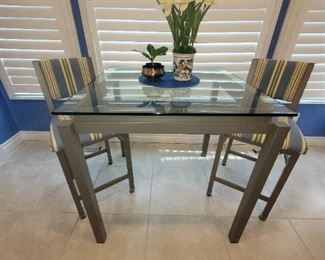$400,  Counter Height Metal and Glass table w/2 counter height Chairs.  36" x 36"x 36"