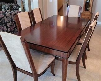 $1000, Dining table w/6 chairs microfiber upholstery, (2) 20"leaves, table pads.  42" x 72" w/o leaves