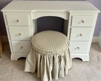 6 drawer white painted vanity w/ mirror 
Upholstered vanity stool