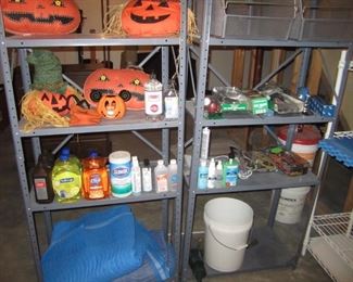 METAL SHELVES, HOLLOWEEN ITEMS, PACKING BLANKETS, CHEMICALS