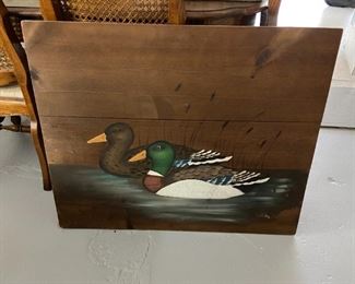 Wood Hand Painted Duck Scene