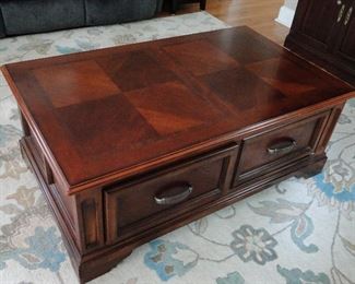 Raymour and Flanagan 2 drawer Coffee table on wheels