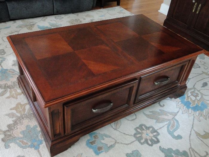 Raymour and Flanagan 2 drawer Coffee table on wheels