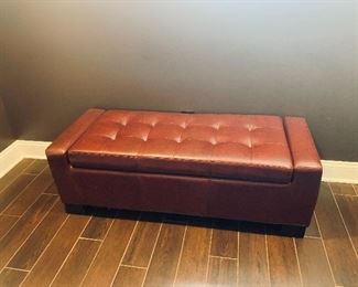 Red Leather Storage Bench, 50" x 20"
