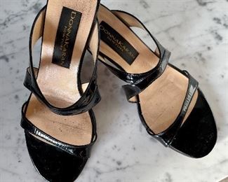 Donna Karan Black Patent Sandal, Kitten Heel.  Size 8