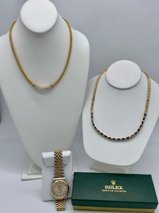 Amazing collection of fine jewelry including Men’s & Ladies Rolex watches, diamond, sapphire & garnets!