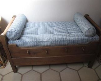 Bench/Settee/Crib  with Upholstered Pad & Bolsters , Different Styling!  46" X 22" X 25".  
