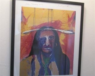 Framed, Signed & Personalized Fritz Scholder "Indian In Minot" Art