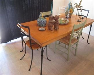 Kitchen Table, Wood-Slab Table Top/Metal Legs, Plus            2-Matching Chairs.  Size:  71" X 36" X 30"