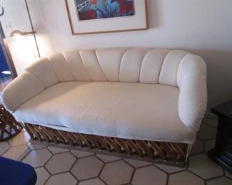 Upholstered Equipale-Style Sofa, Rustic Mexican-Look  Size:  71" X 36"