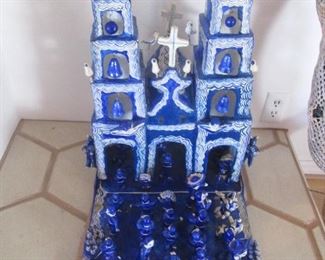 Folk Art Cathedral, Glazed Pottery, 16" X 19" X 26"