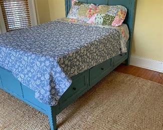 Hand painted queen platform bed with 6 storage drawers