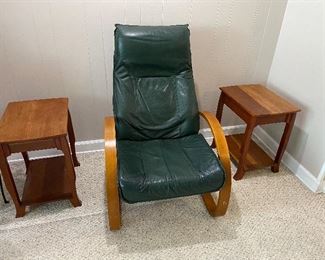 Mid Century Kebe Danish Furniture, Reclining Lounge Chair, Denmark. Pair Pier 1 Occasional Tables