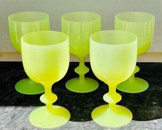 EXTREMELY RARE - Portieux Vallerysthal Yellow Opaline Glass  Goblets - 5 pc