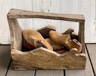 Antique Shoe Shine Kit with Multiple Wooden Shoes