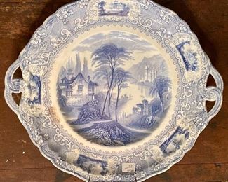 European Blue & White Platter with Handles
