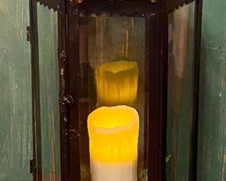 XL Black Metal Lantern with 6 Glass Panels and Wooden Handle.....(Contents NOT Included)