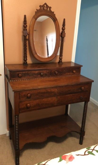 Walnut Deck Top Dressing Stand With Mirror