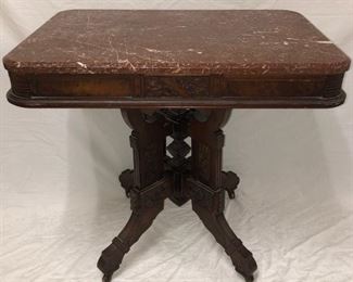 Walnut Victorian Marble Top Parlor Table