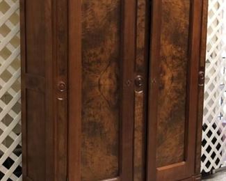 Walnut Victorian Knock Down Wardrobe, Burled Panels