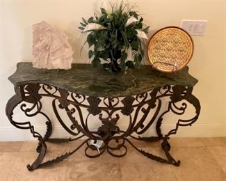 Matching marble top console table with iron base
