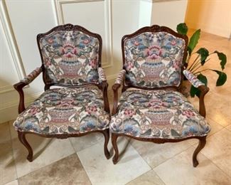 pair of tapestry arm chairs in excellent condition