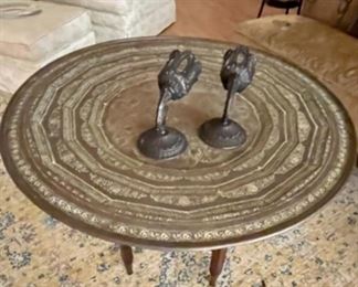 Large brass coffee table, pair of wall sconces