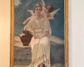 beautiful large painting on canvas of woman with cherub