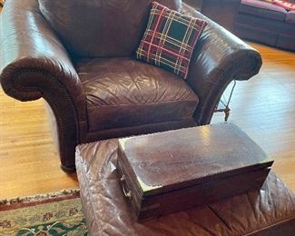 leather club chair and ottoman,( 06/15/21 family pulled writing desk from sale)