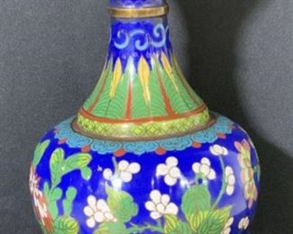 Vintage Blue Chinese Cloisonné Vase on Brass
