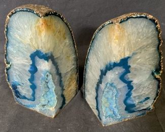 Pair Blue Agate Geode Book Ends
