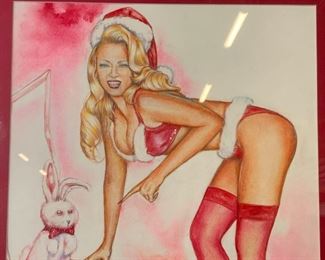 Colored Pencil Drawing Christmas Pin-Up Girl
