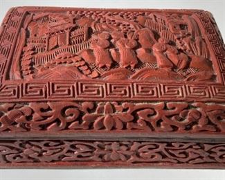 Vintage Asian Cinnabar Trinket Box W Lid
