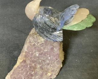 Natural Carved Stone Bird on Quartz Statue
