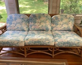 Wood and blue floral sofa - 33"x 78"x 26"
