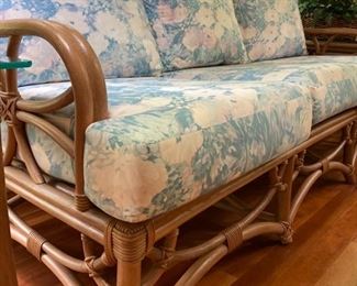 Wood and blue floral sofa - 33"x 78"x 26"