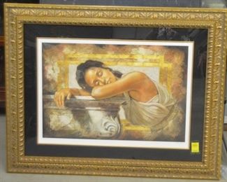 9082 Gold Framed Picture with Resting Lady