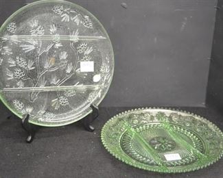 1824 2 Green Tiara Divided Platters