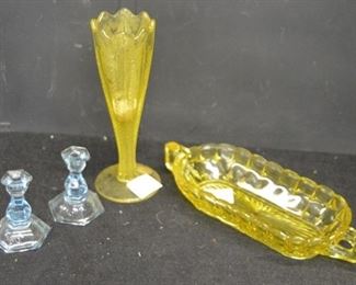 1831Vaseline Glass Vase, Etc,,