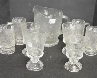 1832 Clear Tiara Pitcher with Glasses,Etc