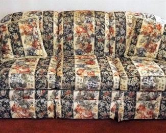 3 Cushion Upholstered Sofa With Throw Pillows, 33" x 88" x 35"