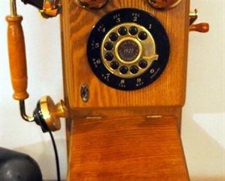 Thomas Collectors Edition Reproduction Wall Phone, 18" x 11" x 7", And Vintage Rotary Phone
