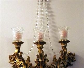 Vintage 3 Light Candle Walls Sconces With Prism Charms, Qty 2, 24" x 16"