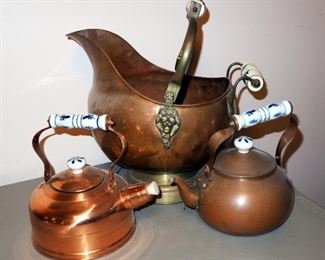 Copper Tea Pots, And Ash Pot