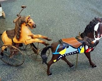 Miniature Carved Wood Horse Tricycle, And Painted Carousel Horse
