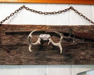 Antique BB Guns, On Barn Wood, With Antlers,