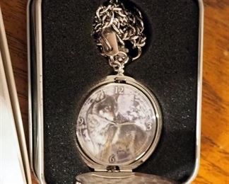 Al Agnew Majestic Encounters Pocket Watch, American Eagle Bolo Tie, Avon Glass Train Cologne Bottle, Norma Rockwell Plate And More