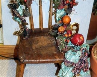 Artificial Potted Plant, 4' Tall, And Antique Adorned With Artificial Fruit And Grapevine