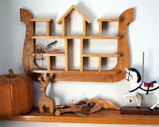 Hand Crafted Wood Carousel Horse, Humming Bird, Pumpkin And Ark Wall Self