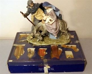 Holiday Time Hand Painted Porcelain Nativity Set And Porcelain Joseph, Mary And Baby Jesus With Burrow 11" X 11"